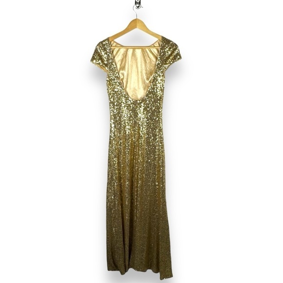 Revelry Chloe Sequin Scoop Neck Cap Sleeve Low Back Dress Gown, Gold, Size 4 NWT - Picture 14 of 16